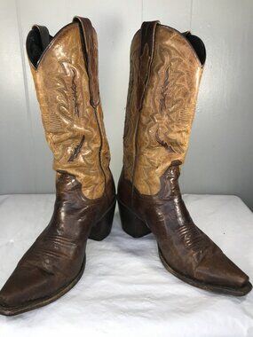 Vintage Dan Post Cowboy Boots womens sz 8.5 Brown Tan Western Leather two tone